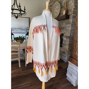 Matilda Jane Moments with You Gingersnap‎ Fringe Cardigan Sweater Boho Aztec L